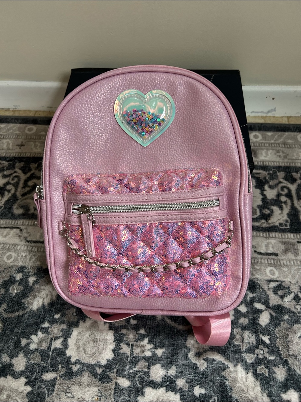 Kids Pink Sequin Heart Mini Backpack